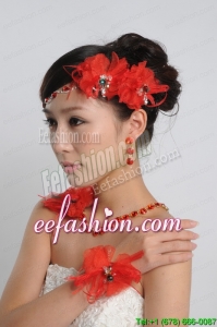 Red Alloy and Rhinestones Necklace and Earing Sets in Red and Gold