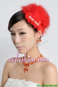 Red Luxurious Rhinestone Ladies Jewelry Set Including Necklace And Headpiece