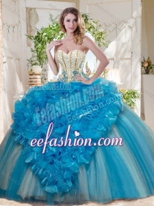 Visible Boning Really Puffy Fashionable Quinceanera Dresses with Ruffles and Beading