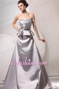 A-line Sweetheart Silver Beading and Ruching Bow Wedding Dress