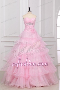 Baby Pink Sweetheart Quinceanera Dress with Beading and Ruffles Layered