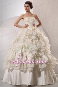 Ball Gown Strapless Appliques and Hand Made Flowers Wedding Dress
