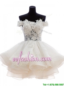 Classical Off the Shoulder White Prom Dress with Appliques