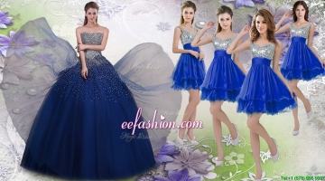 Gorgeous Beaded Navy Blue Quinceanera Package and Fashionable Straps Sequined Dama Dress