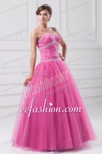 Hot Pink Sweetheart Beaded Decorate Tulle Quinceanera Dress