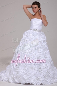 Luxurious A-Line Strapless Beading Taffeta 2014 Wedding Dress
