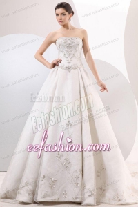 Strapless A-line Embroidery and Beading Wedding Dress with Chapel Train