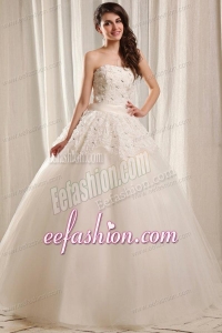 Strapless Ball Gown Floor-length Wedding Dress with Beading and Flowers