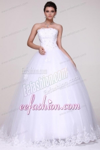 Strapless Ball Gown Lace Appliques Floor-length Wedding Dress