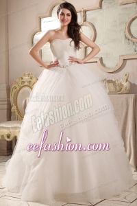 Sweetheart Ball Gown Beaded Decorate Waist Tulle Wedding Dress