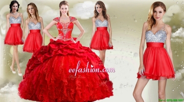Top Selling Beaded and Pick Ups Quinceanera Package and Romantic Sequined V Neck Short Dama Dresses