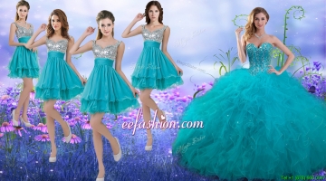 Wonderful Beaded and Ruffled Quinceanera Package and Beautiful Straps Sequined Dama Dresses