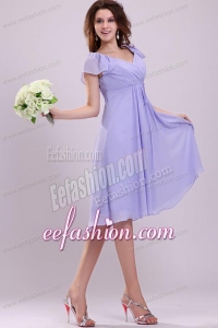2013 Empire Cap Sleeves Lavender Ruching Prom Dress