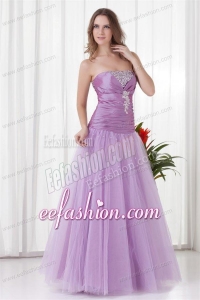 2014 A-line Strapless Lilac Beading Tulle Prom Dress with Lace Up