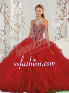2015 Most Popular Beading and Ruffles Red Dresses for Quinceanera
