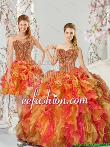 2015 New Arrival Beading and Ruffles Quinceanera Dresses in Multi Color