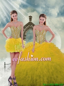 2015 New Style Sweet 15 Dresses with Beading and Ruffles in Spring Yellow