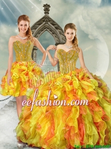 2015 Pretty Yellow and Orange Sweet 16 Dresses with Beading and Ruffles