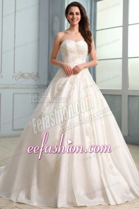 A-Line Court Train Appliques Wedding Dress with Sweetheart