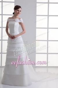 A-Line Off The Shoulder Organza Wedding Dress with Watteau Train