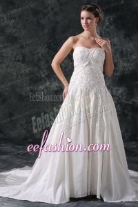 A-Line Strapless Beading Lace Up Taffeta Wedding Dress