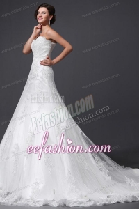 A-Line Sweetheart Appliques and Lace Wedding Dress with Court Train