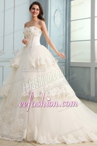 A-Line Sweetheart Taffeta and Tulle Appliques Lace Wedding Dress