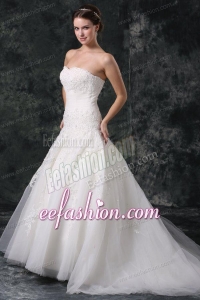 A-Line Tulle Sweetheart Court Train Beading Appliques Lace Up Taffeta Wedding Dress