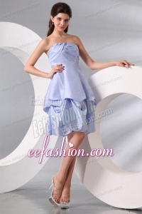 A-line Lavender Strapless Pick-ups Taffeta Prom Dress