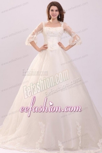 A-line Strapless Appliques Wedding Dress with 3/4 Length Sleeves