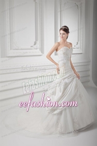 A-line Sweetheart Appliques Ruching Tulle Wedding Dress