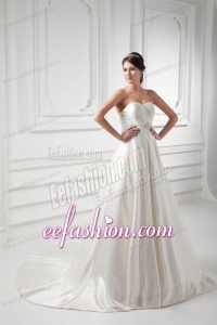 A-line Sweetheart Appliques and Ruching Satin Satin Wedding Dress