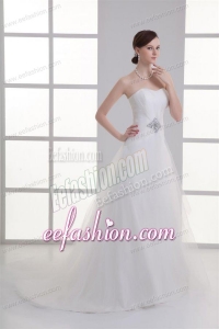 A-line Sweetheart Beading Tulle Ruching Wedding Dress
