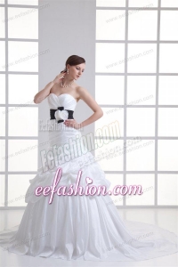 A-line Sweetheart Sash Pick-ups Ruching Court Train Wedding Dress