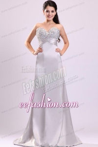 A-line Sweetheart Silver Beading and Ruching Wedding Dress