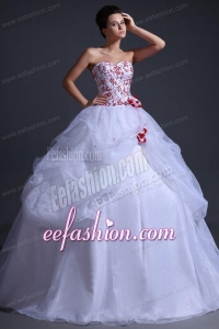 Ball Gown Sweetheart Organza Wedding Dress with Red Embroidery