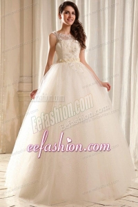 Bateau Ball Gown Beading and Appliques Wedding Dress in Floor-length