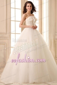 Beaded Decorate Bodice Strapless Ball Gown Tulle Wedding Dress