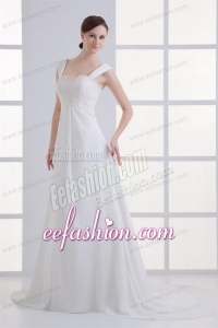 Clasp Handle Court Train Empire Straps Wedding Dress with Lace