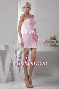 Column Baby Pink Hand Made Flower Mini-length Prom Dress