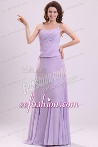 Column Straps Ruching Chiffon Floor length Lavender Prom Dress