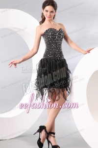 Column Sweetheart Black Beading and Ruffles Prom Dress for Party