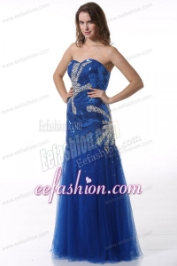 Column Sweetheart Blue Prom Dress with Beading and Sequins