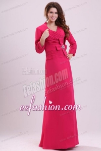 Column V-neck Ruching Hot Pink Prom Dress with Chiffon
