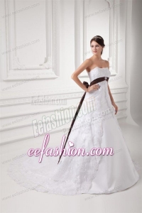 Discount A-line Strapless Court Train Wedding Dress with Sash
