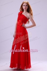 Discount Empire One Shoulder Red Ruching Chiffon Prom Dress