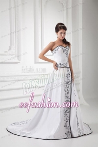 Elegant A-line Sweetheart Chapel Train Wedding Dress with Embroidery