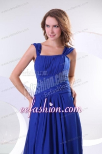 Empire Chiffon Blue Wide Straps Floor-length Prom Dress with Ruche