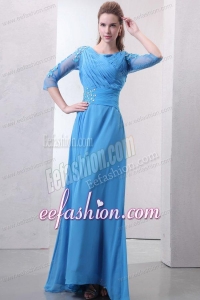 Empire Scoop Appliques with Beading 3/4-Length Sleeves Teal Prom Dress