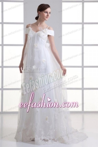 Empire Spaghetti Straps Lace Brush Train Wedding Dress